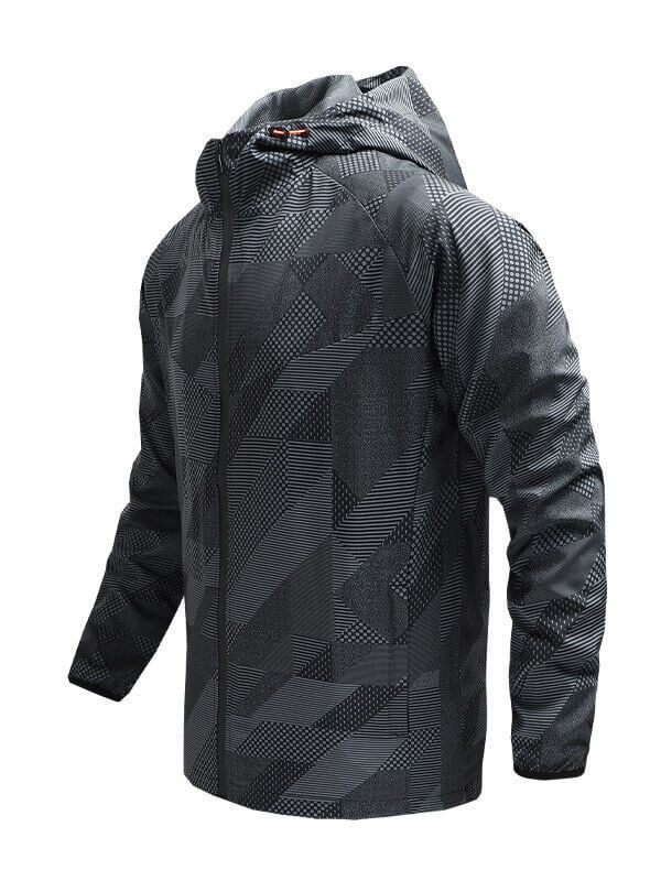 Men's quick-drying mountaineering jacket, windproof and waterproof, lightweight design, stylish pattern - perfect for outdoor adventures.